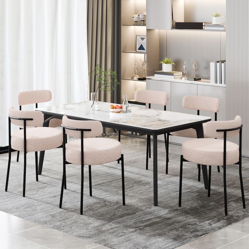 XINMICS Upholstered Boucle Dining Chairs with Black Metal Legs - Set of 6 - Camel