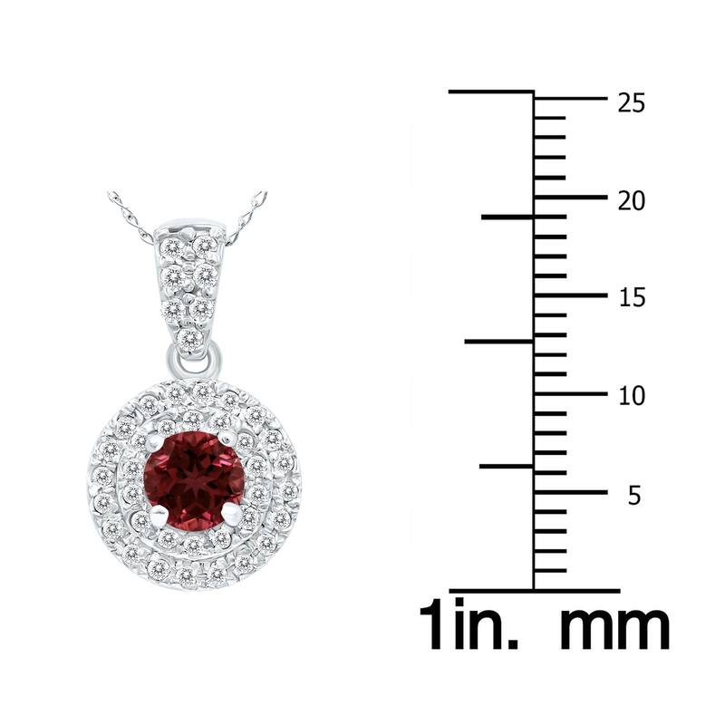 Marquee 3/4 Carat TW Double Halo Garnet And Diamond Pendant in 10K White Gold