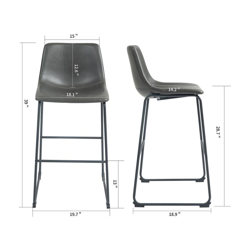 Adan Faux Leather Iron Frame Bar Stool (Set of 2)