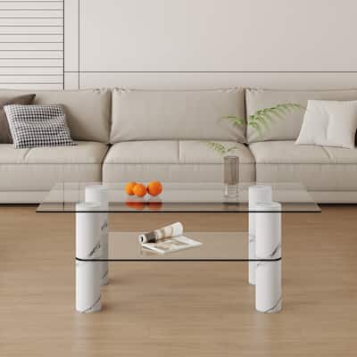 Modern Double Layered Tempered Glass Coffee Table