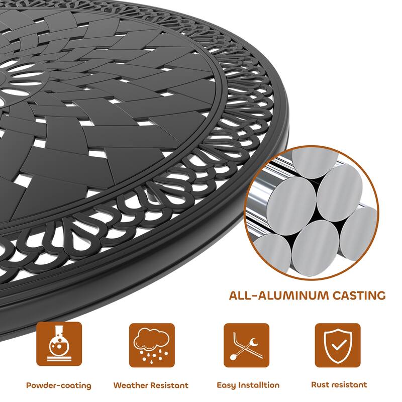 3/5-Piece Cast Aluminum Outdoor Dining Set with 35.43 in. Round Table and Random Color Cushions