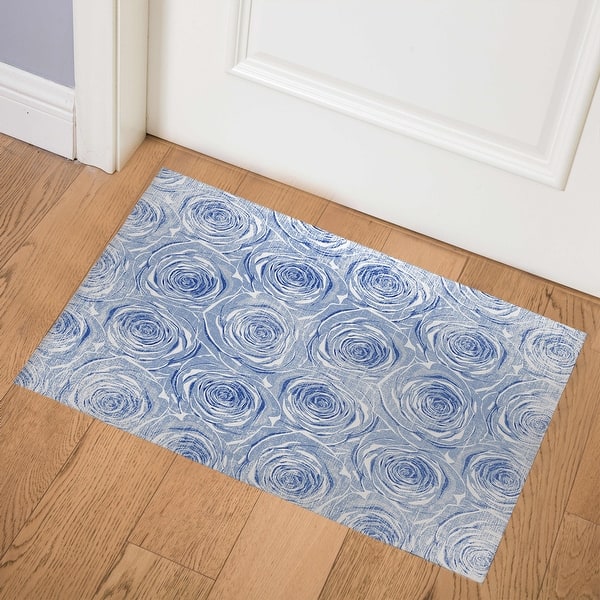 BED OF ROSES BLUE FLAT DESTRESSED Indoor Floor Mat By Kavka
