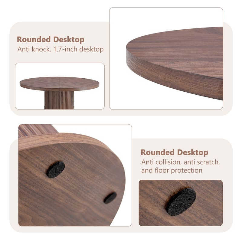 ‌47.2" Round Wood-Grain Dining Table - Double-Tier Storage & Roman Column Base, Timeless Elegance‌.