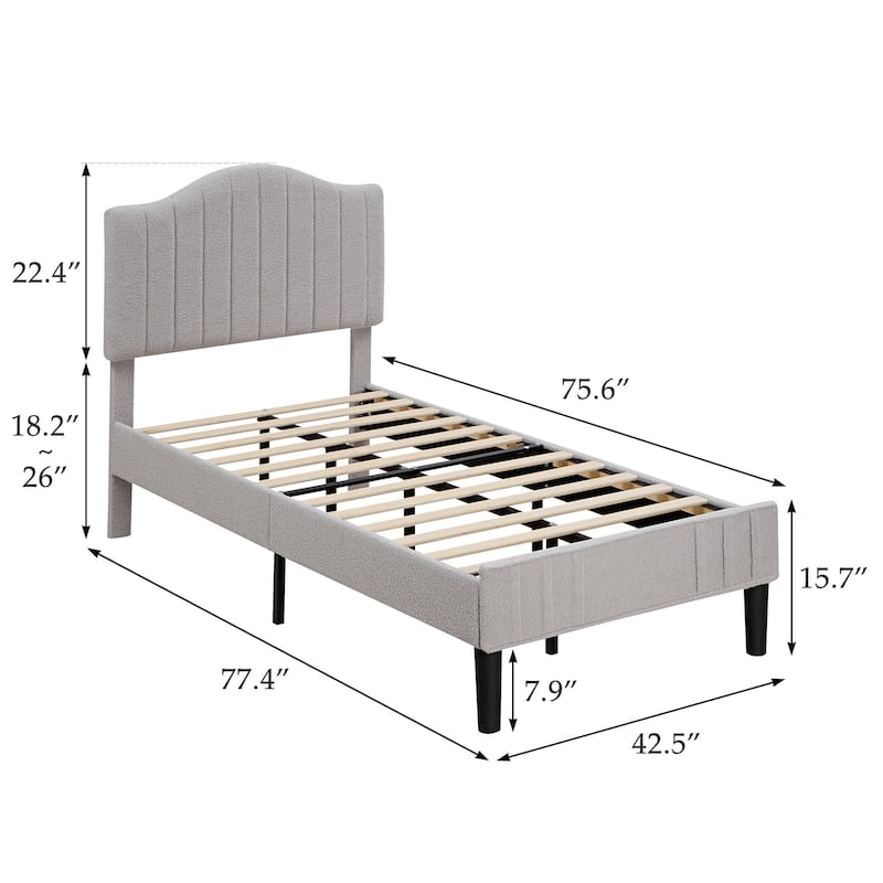 VECELO Height Adjustable Upholstered Kids Bed Frame,Twin Size Bed Set of 2