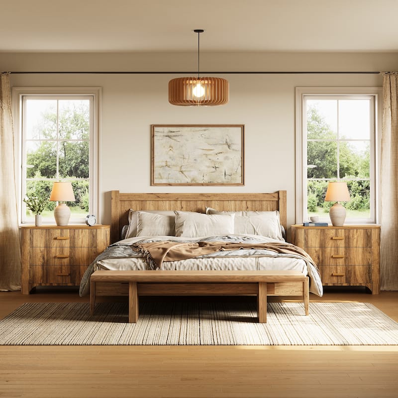 3-Drawer Fluted Nightstands, 31.5'' W Oversized Night Stand Bedside Table