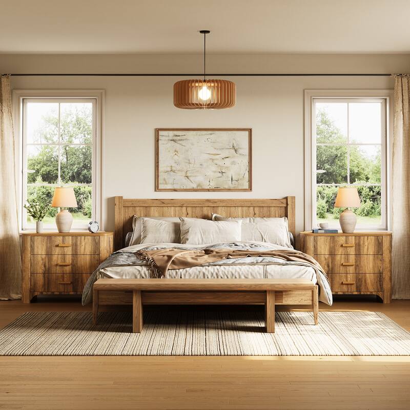 31.5" Fluted Nightstands Set, Oversized 3-Drawer Night Stand Large Bedside End Table