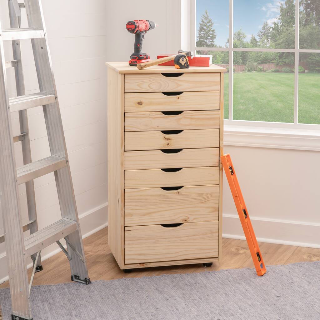 8-Drawer Wooden Storage Cabinet with Casters - 40.5" - Beige