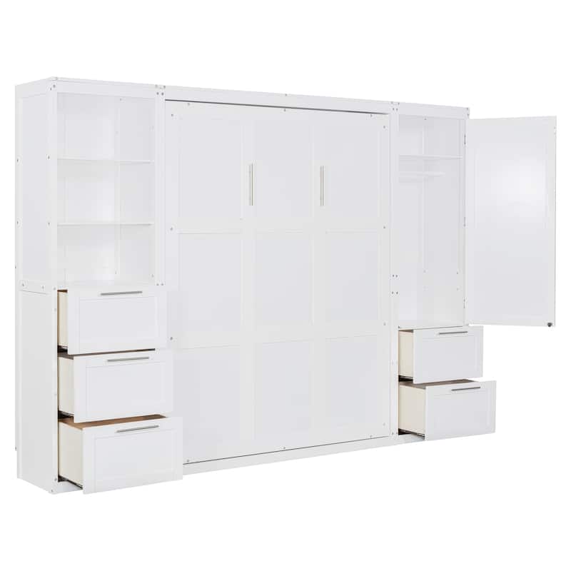 Modern Queen Murphy Bed with Closet, Drawers & Shelves