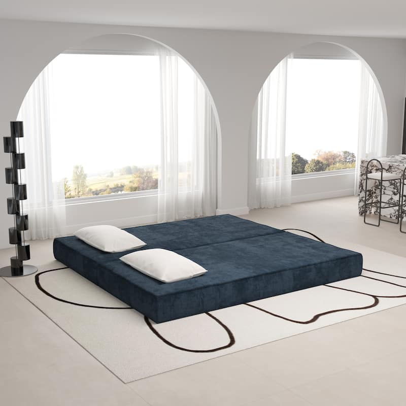 80" Convertible Sofa Bed with 2 Pillows, 2-Seat Folding Floor Couch, Multifunctional Chenille Loveseat Living Room Sleeper Sofa