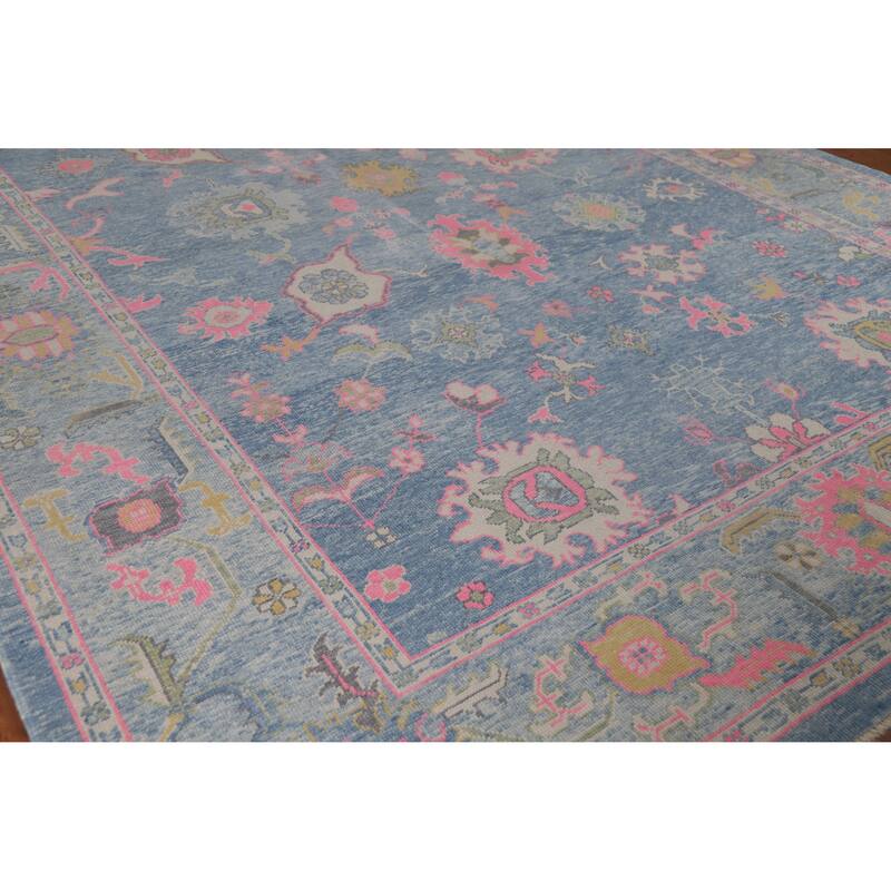 Hand Knotted Oriental 100% Wool Carpet Transitional All-Over Navy Blue & Blues Oushak Area Rug - 14' 0'' X 10' 1''