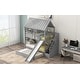 preview thumbnail 6 of 22, Twin Over Twin House Bunk Bed with Slide & Trundle, Solid Wood Bunk Bed Frame w/Storage Staircase, Roof & Window for Kids, Teens