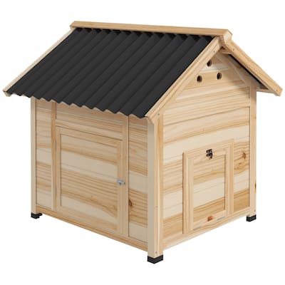 PawHut Duck Coop, Wooden Duck House, Outdoor Small Animal House with Openable Roof, Double Doors, Removable Base