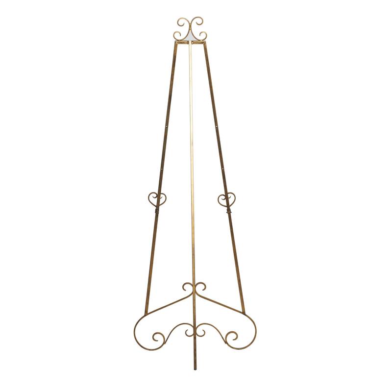 Metal Scroll Large Adjustable 3 Tier Easel with Chain Support - Gold or Gray - Roche River Decor