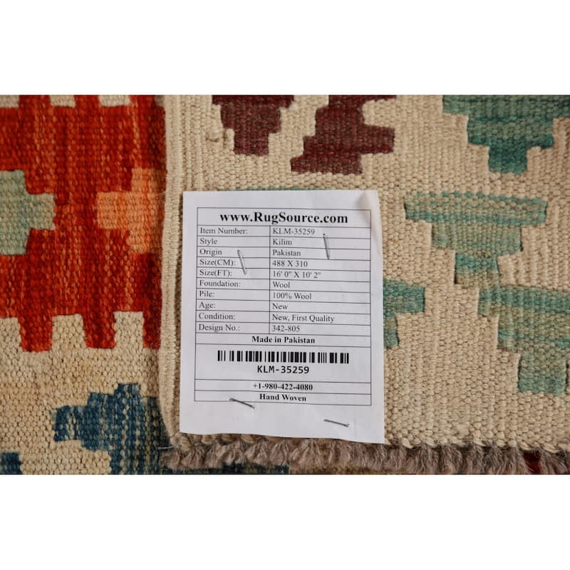 Geometric Kilim Oriental Large Rug Flatweave Tribal Wool Carpet - 10'2"x 16'0"