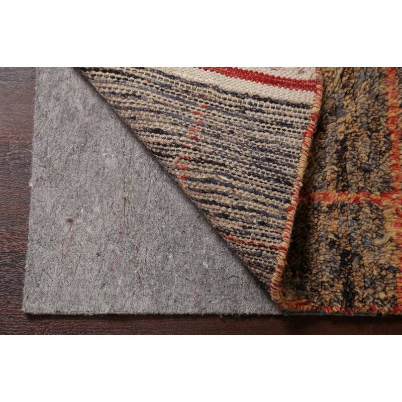 Geometric Checkered Moroccan Oriental Runner Rug Handmade Wool Carpet - 1'10" x 17'3"