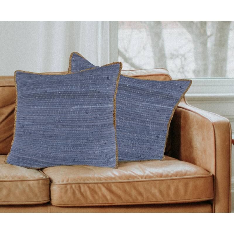 Handwoven Textured Braided Square Throw Pillow - 20" - Navy - Set of 2