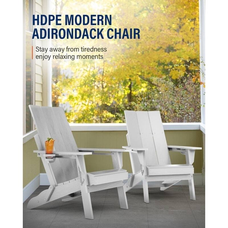 WINSOON Modern HDPE Outdoor Folding Adirondack Chair With Cup Holder