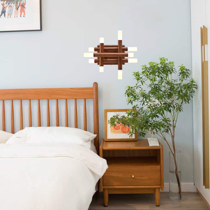 CurveCurio 13" Modern Wall Light Adjustable Color Temperature, Dimmable LED and Remote Control in Elegant Willow Wood Finish