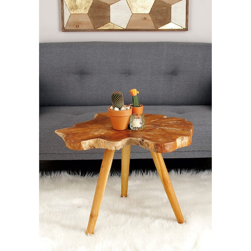 Teak Wood Handmade Live Edge Accent Table with Tripod Legs - Brown - Roche River Decor - 25"W x 27"L x 20"H