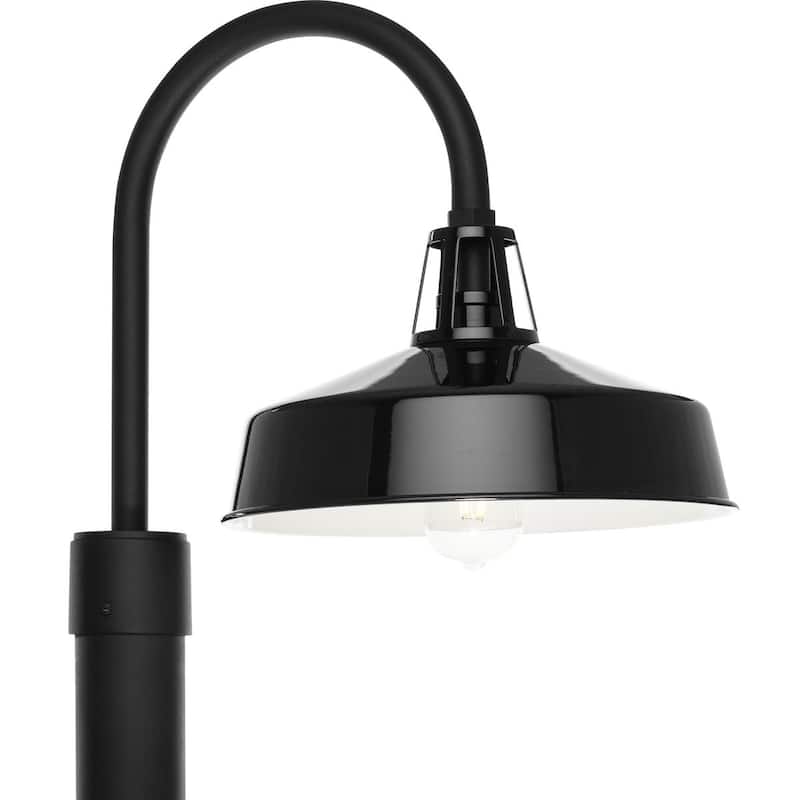 Cedar Springs Collection One-Light Gloss Black Metal Shade Farmhouse Outdoor Post Lantern - 13.25 in x 18.5 in x 17 in - 13.25 in x 18.5 in x 17 in