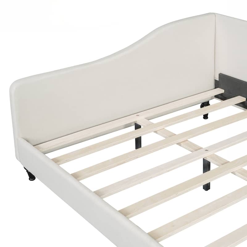Full Size L-Shaped Linen Daybed, with Solid Wood Legs