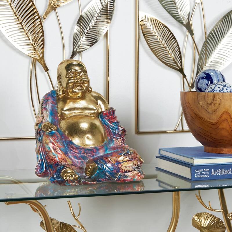 Multi Colored Resin Buddha Sculpture - Multi Colored - 10"W, 11"H
