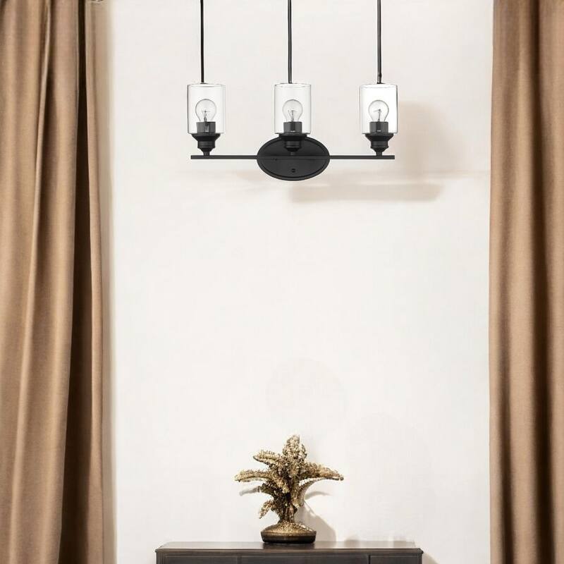 Matte Black 3-Light Vanity Wall Sconce with Clear Glass Shades Dimmable Fixture for Bathroom or Hallway