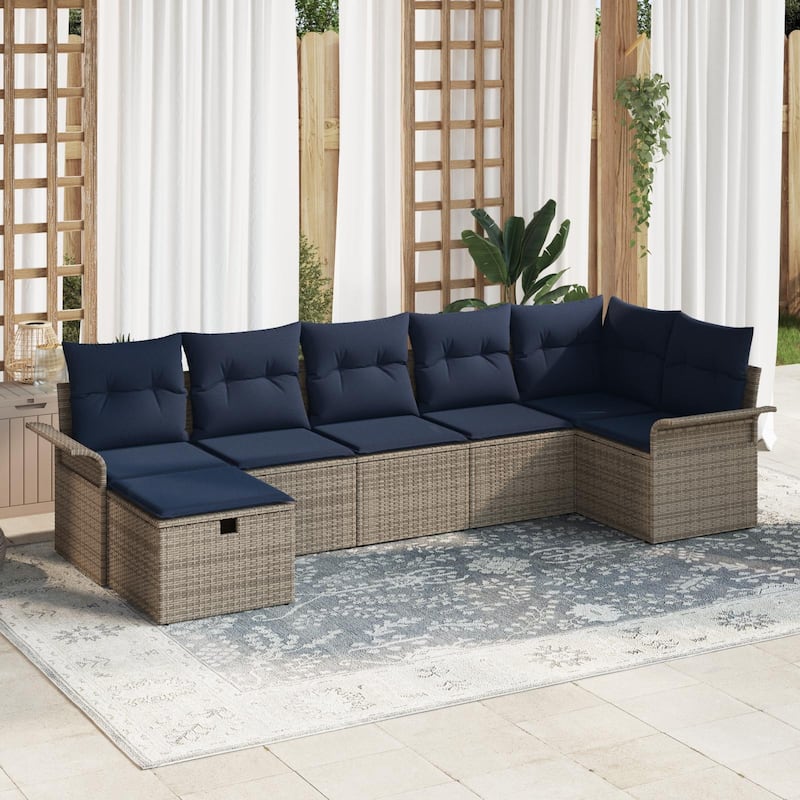 vidaXL 7/8 Piece Garden Sofa Set with Cushions - 117.1×52.2×27.2 - Grey and Navy Blue