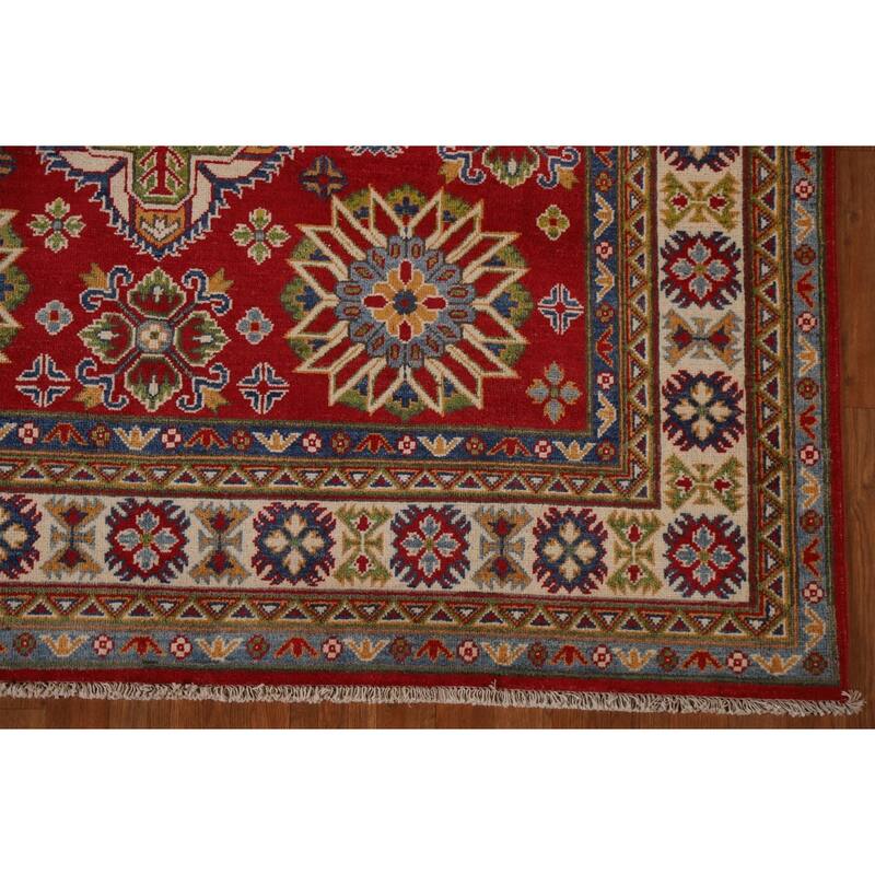 Traditional Geometric Red Kazak Oriental Wool Area Rug Hand-knotted - 6'7" x 9'9"