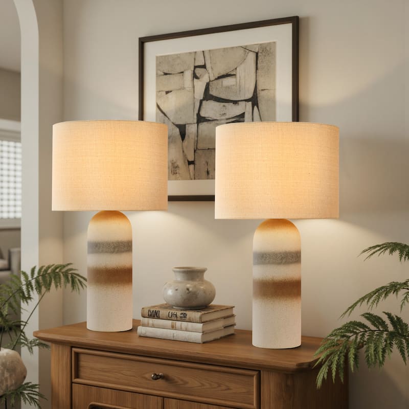 26.7" Ceramic Accent Table Lamp, Bedside Table Lamps With 3-way Dimming Switch
