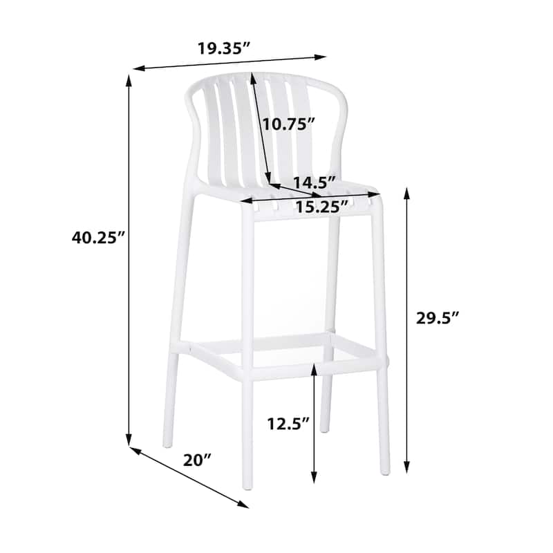 Set of 2 All-Weather Outdoor Bar Stools, 29.5"H White Perforated Slat Back - Patio, Poolside & Kitchen Island