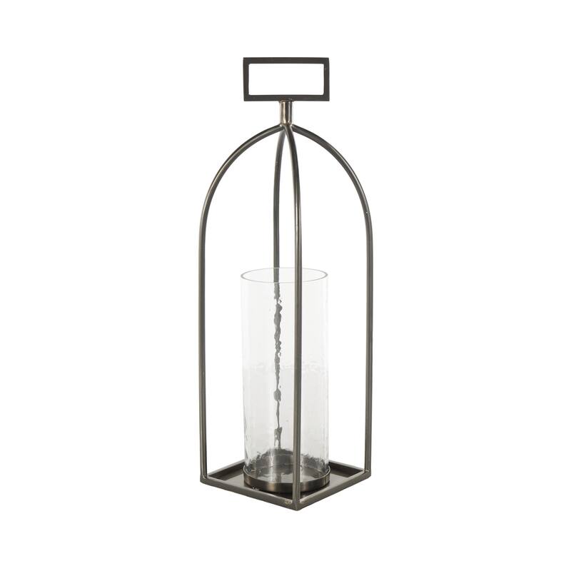 Metal Open Frame Candle Lantern with Rectangle Handles - Silver - Roche River Decor