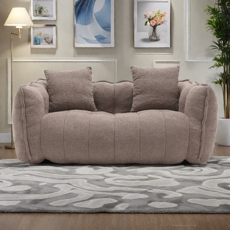 66" Chenille Square Beanbag Sofa with High-Resilience Foam Core, Armrests and Handle