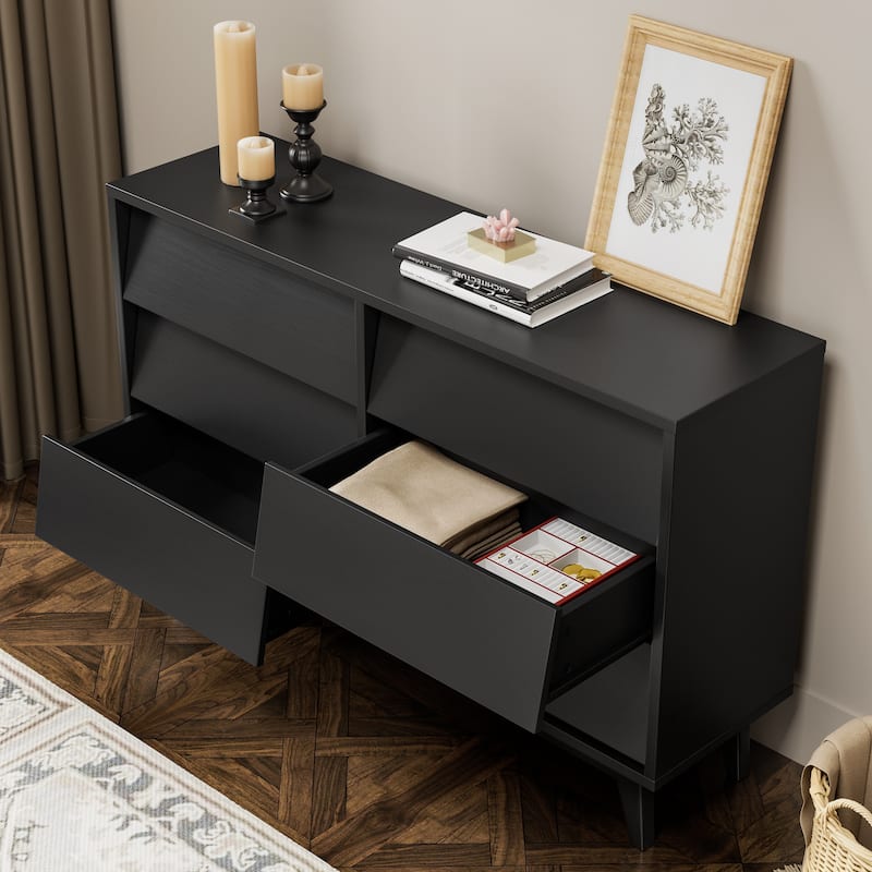 6 Drawer Dresser for Bedroom, Wide Wooden Storage Organizer, Double Dresses with Concealed Drawer Handles, Solid Wood Legs