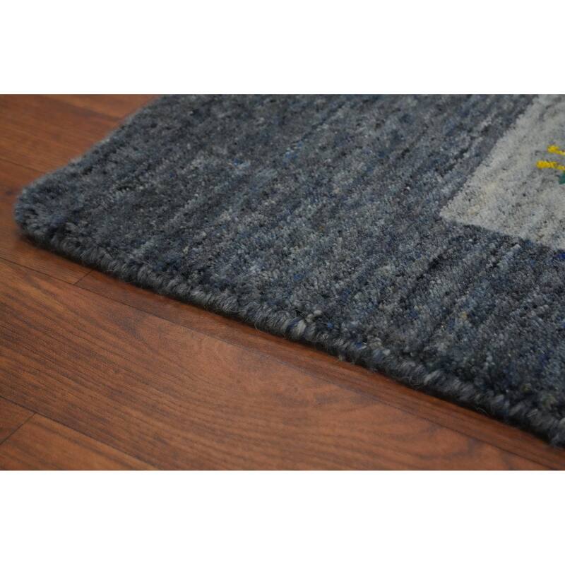 Hand Knotted Oriental 100% Wool Carpet Tribal Tribal Navy Blue & Blues Gabbeh Area Rug - 10' 0'' X 6' 8''