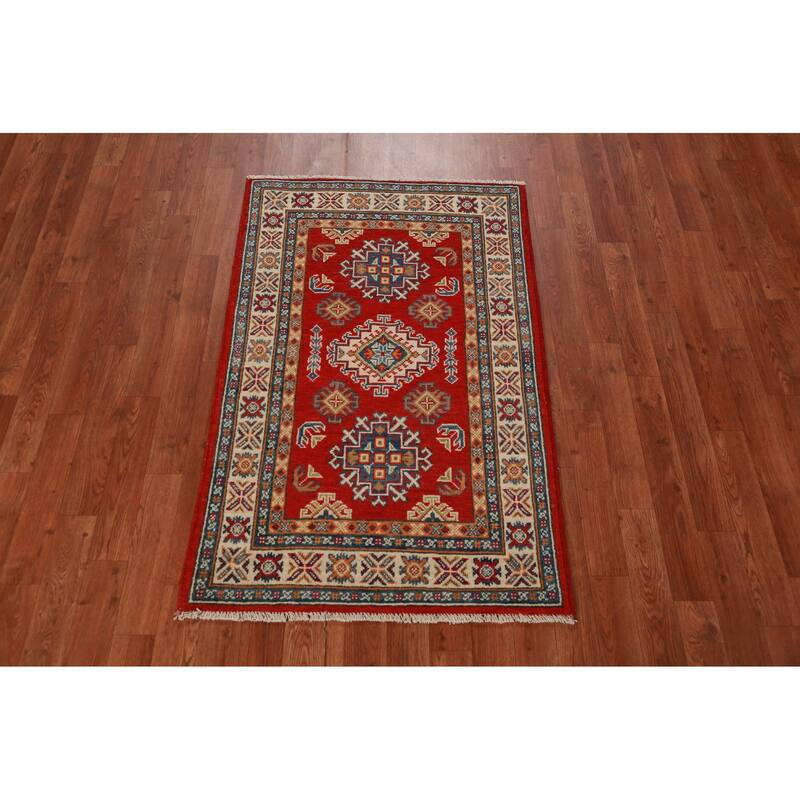 Red Kazak Foyer Rug Bedroom Hand-Knotted Wool Carpet - 2'8"x 4'1"