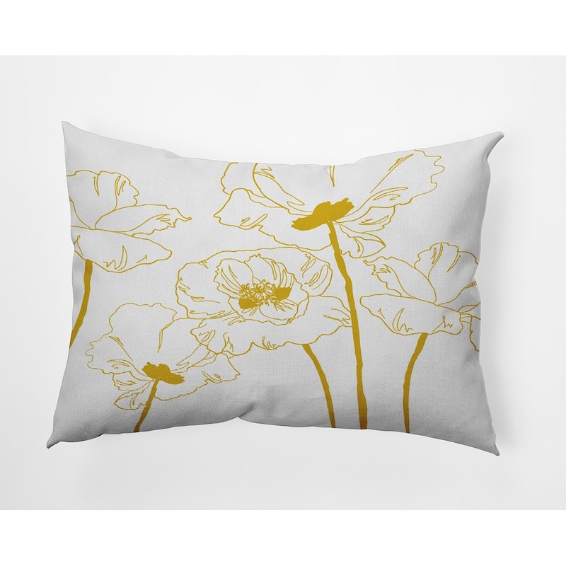 Popping Poppies Decorative Throw Pillow - Mustard - 14" x 20"