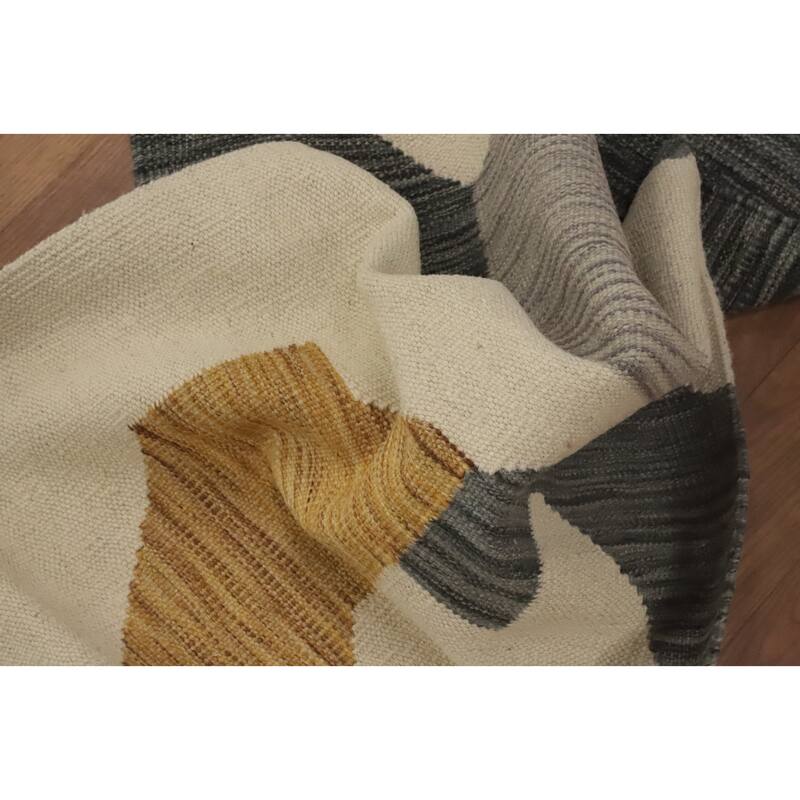 Hand Woven Oriental 100% Wool Carpet Southwestern Modern Beige & Ivories Kilim Runner Rug - 5' 10'' X 2' 0''