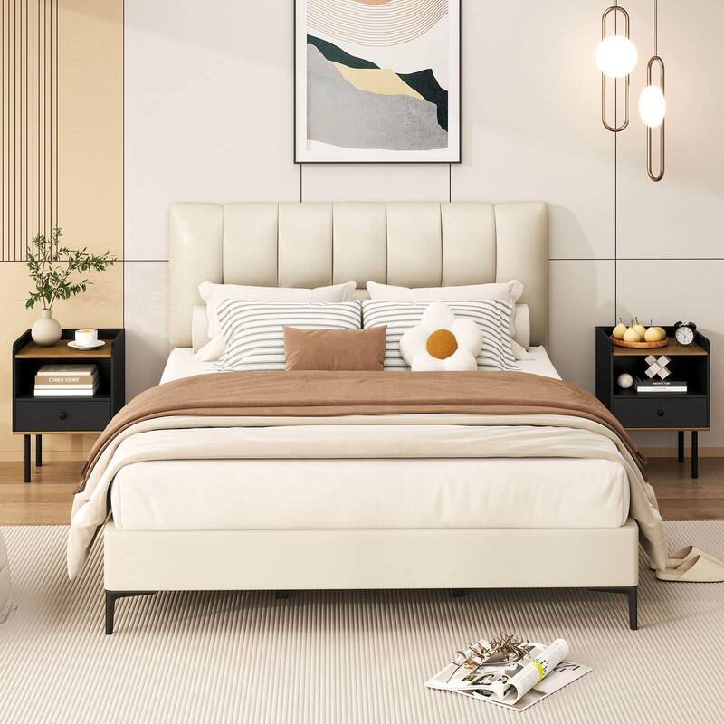 Costway Nightstand Bedside End Table with Drawer & Open Shelf for