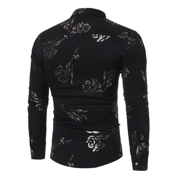 Shop Mens Casual Shirts Hipster Gold Rose Printed Slim Fit Long