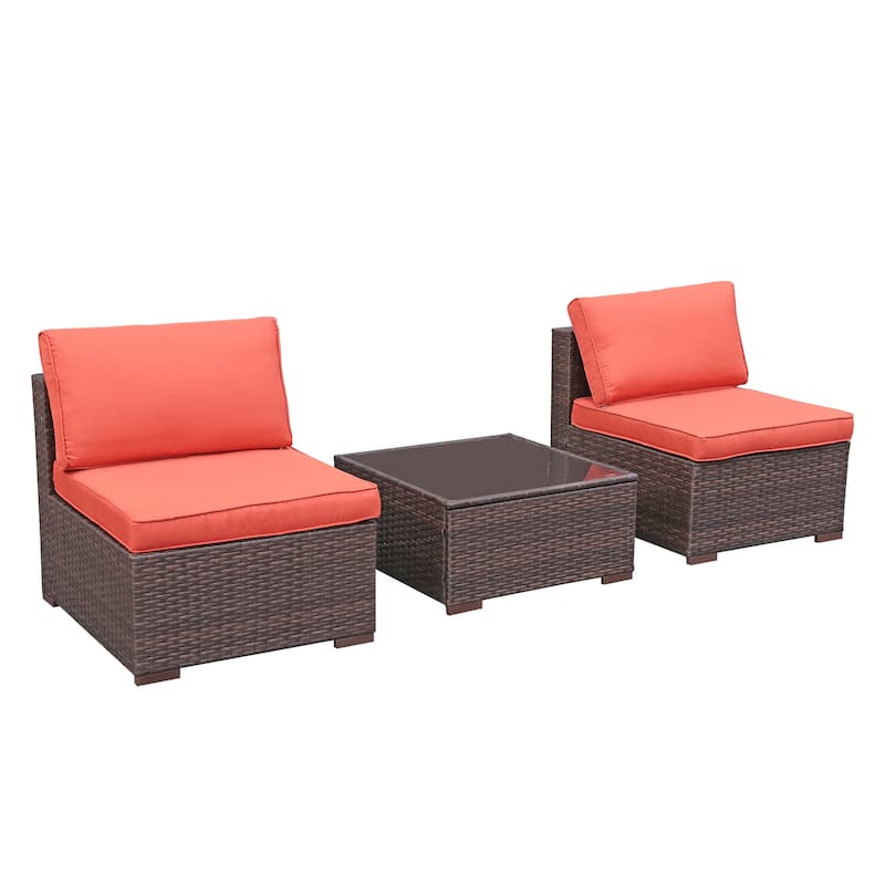 3-Piece Patio Modular Sofa Wicker Armless Chairs with Coffee Table