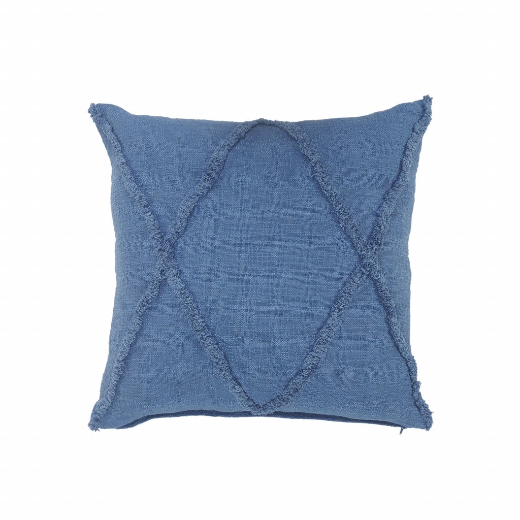 HomeRoots 20" X 20" Classic Blue 100% Cotton Diamond Zippered Pillow