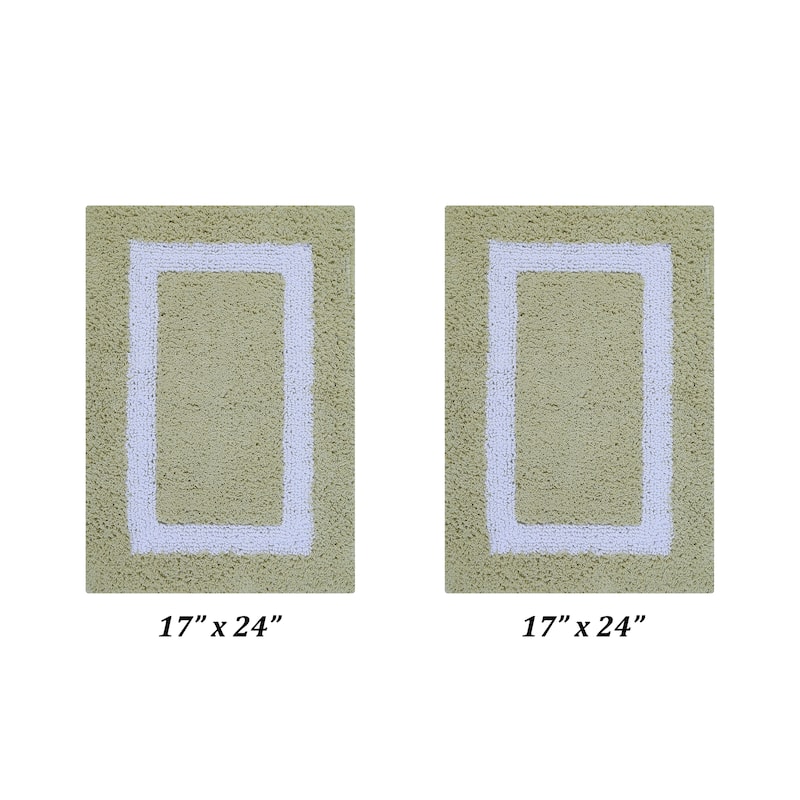 Better Trends Hotel Collection in Race Track 100% Cotton Super Absorbent Reversible Double Sided Machine Washable Bath Mat Rug - 2 Piece Set (17" x 24" | 17" x 24") - Sage & White