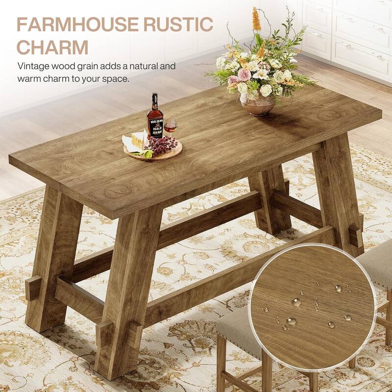 63" Counter Height Bar Table, Rectangular High Top Pub Table Home Bar Unit