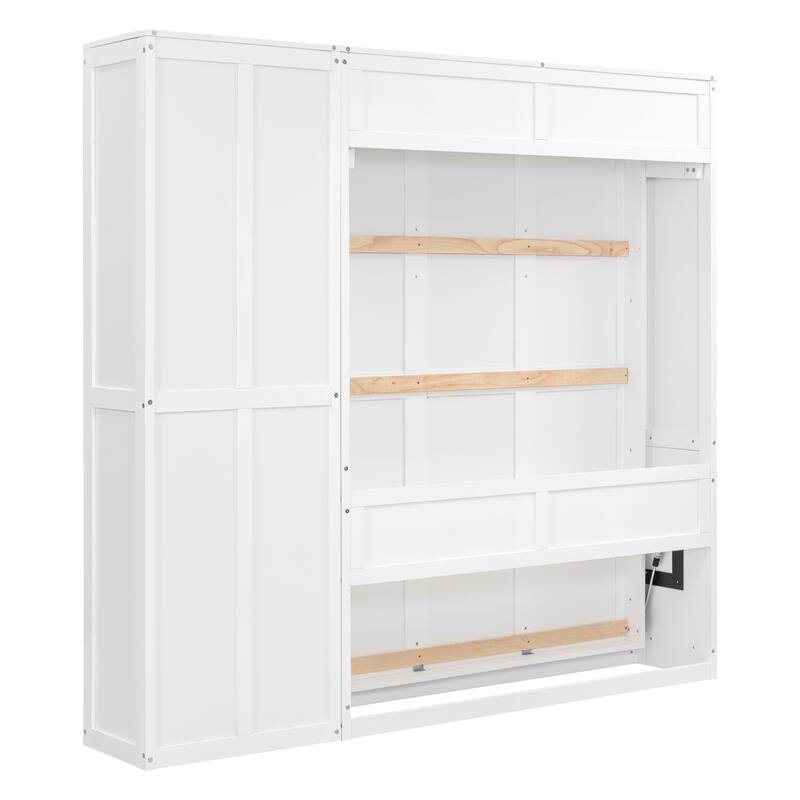 Space Saving Murphy Bed Wall Bed with 5 Layer Storage Shelves, Wood Foldable Platform Bed Frame, No Box Spring Needed