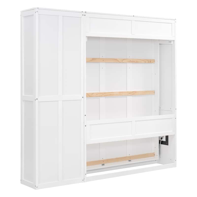 Space-Saving White Full Size Murphy Bed with Shelves and Flexible Slats for Maximum Comfort