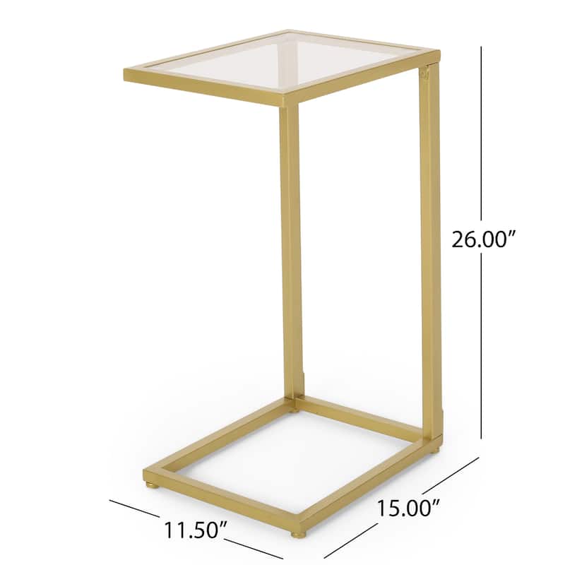 Bagan Modern Glam Glass Top C-Shaped Side Table by Christopher Knight Home - 11.50" L x 15.00" W x 26.00" H