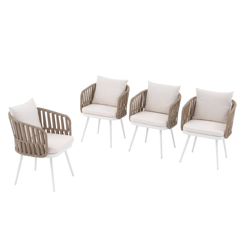 Patio Dining Chair Set - Metal Frame with Woven Rope Seat