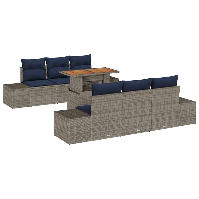 vidaXL 7 Garden Sofa Set with Cushions Black/Grey Poly Rattan - 94.1 x 24.4 x 27.2