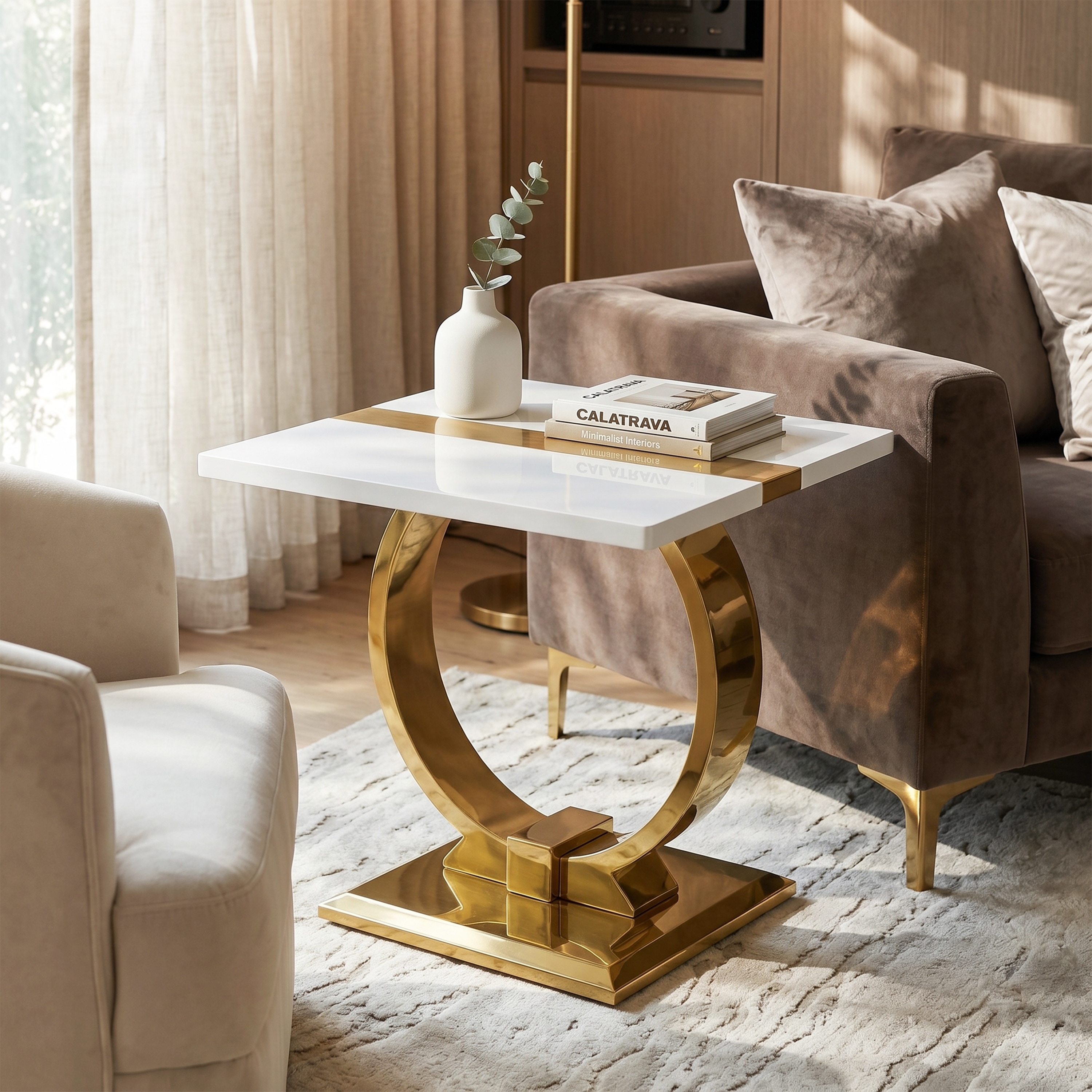 Furniture of America Carra Modern Stainless Steel O-Shaped Trestle Base Square End Table